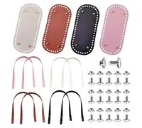 4 unidades de fondo de bolsillo para ganchillo, bolsa de piel ovalada con 8 asas de bolsillo y 32 remaches de piel sintética con asas de bolsillo para el suelo, juego de ganchillo para bolso de mano