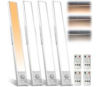 4 unidades de iluminación LED para armario con detector de movimiento, 20 cm inalámbrico, barra de luz para armario con batería recargable USB, mando a distancia, luz regulable, lámpara para debajo de