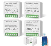 4 unidades de interruptor de luz inteligente de 2 vías, interruptor WiFi Smart Life, mini interruptor WiFi DIY compatible con la aplicación Tuya, Alexa y Google Home, cable neutro, se adapta detrás