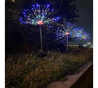 4 unidades de luces solares de fuegos artificiales, luces solares de jardín, 120 LED al aire libre resistente al agua luciérnagas luces de camino, luz decorativa solar para jardín, canal, luces de