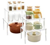 4 unidades de organizador de cocina transparente, estante de acrílico para tazas, pequeño armario de cocina, organizador de especias apilable, estante para despensa, estante de almacenamiento para