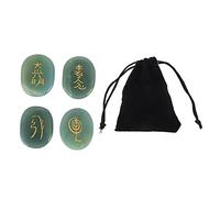 4 unidades de piedras rúnicas con símbolos de Reiki grabados Piedras rúnicas de meditación ovaladas planas con bolsa de almacenamiento, cristal blanco sanación (verde)
