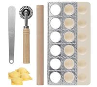 4 unidades de raviolis de aluminio con 12 agujeros, moldeador de bolas de masa con rodillo de madera para hacer raviolis, espátulas de carne para raviolis, albóndigas