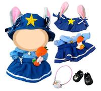 4 unidades de ropa para muñecas de 17 cm, 17 cm, mini peluche, ropa de vestir, solo accesorios de ropa, 1 vestido de una pieza, 1 sombrero de estrella, 1 bolsillo de conejo, 1 par de zapatos para ropa