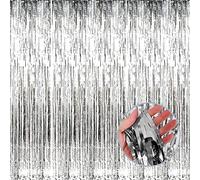 4 unidades de telón de fondo de cortina con flecos de lámina plateada