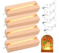 4 unidades de zócalos LED de madera, base de madera LED, base de luz LED, base de luz de madera USB, base de madera iluminada rectangular para bloque de cristal, cristal, resina, adorno artístico
