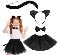4 unidades disfraz de gato para niños, disfraz de gato para niños, juego con orejas de gato, diadema negra, tutú de gato adorable, disfraz para niñas, carnaval, cosplay, fiesta de Halloween
