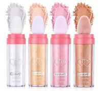 4 unidades Highlighter Patting Powder,Body Glitter Highlighter Powder Stick | Polvo de Hadas, Plata + Rosa + Bronce + Oro, con Palo de cepillo y Tarjeta de Felicitación, para Fiestas Festivas