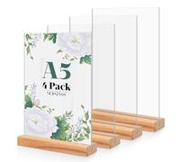 4 Unidades Soporte Cartel A5 de Acrílico, Base de Madera T Forma Expositor Metacrilato Soporte Menú, Porta Carteles Menus Restaurante, Soporte de Sobremesa, Titular de Menú Póster para Hotel, Tienda