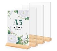 4 Unidades Soporte Cartel A5 de Acrílico, Base de Madera T Forma Expositor Metacrilato Soporte Menú, Porta Carteles Menus Restaurante, Soporte de Sobremesa, Titular de Menú Póster para Hotel, Tienda