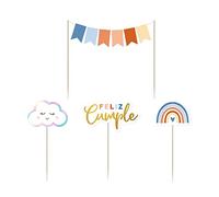 4 Unidades Topper Cumpleaños Niño, Topper Cartón varios elementos de 10-15 cm - Decoración Tarta Cumpleaños, Fiestas Infantiles Niño, Topper Arcoíris.