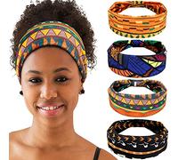 4 unids Diademas africanas Diadema de Yoga Extensible Ancha Anudada Banda de Pelo Africana Accesorios para el Cabello para Mujeres y niñas (Series Vintages)