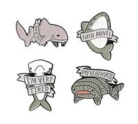 4 unids lindo animal marino esmalte alfileres Metal Help Me I Am Tired And Depressed Shark Cartoon Pin Badge Mochila Denim Broche para amigos