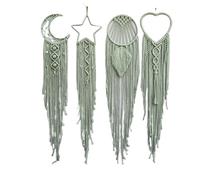 4 unids/Set macramé atrapasueños Luna Estrella Forma de corazón Redondo Adorno Colgante en la Pared decoración del hogar para Dormitorio(Green)
