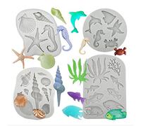 4 unids/set molde de silicona para fondant con temática, estrella de mar, conchas marinas, moldes para hornear para proyectos de dulces de chocolate, moldes para hornear con temática de