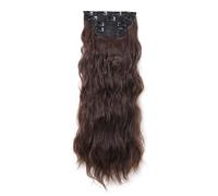 4 unids/set pinza de pelo sintético en extensiones de cabello de doble trama gruesas y onduladas largas for mujeres Extensiones de Cabello(Dark brown,18 inch)