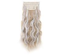 4 unids/set pinza de pelo sintético en extensiones de cabello de doble trama gruesas y onduladas largas for mujeres Extensiones de Cabello(24P GREY,24 Inch)