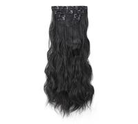 4 unids/set pinza de pelo sintético en extensiones de cabello de doble trama gruesas y onduladas largas for mujeres Extensiones de Cabello(Natural Black,16 inch)