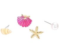 4 unids/set verano playa estrellas de mar concha imitación perla encanto pendientes con perno creativo encanto aleación piercing pendiente joyería regalo para las mujeres, niñas de oro diseño