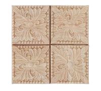 4 Unids Talla A Cuadros Apliques Sin Pintar Calcomanía para Muebles Decoración Apliques de Madera Natural Cuadrado Flor Talla Calcomanías Arte de Madera Decorativo 6x6cm (2#)