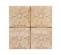 4 Unids Talla A Cuadros Apliques Sin Pintar Calcomanía para Muebles Decoración Apliques de Madera Natural Cuadrado Flor Talla Calcomanías Arte de Madera Decorativo 6x6cm (1#)
