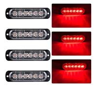 4 Unids Ultra Thin 6 LED Luces de Advertencia de Emergencia Peligro Estroboscópico Intermitente Luz Universal para 12-24 V Coche Vehículo Camión Remolque Caravana Motocicleta Van(Rojo)