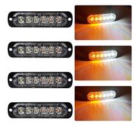 4 Unids Ultra Thin 6 LED Luces de Advertencia de Emergencia Peligro Estroboscópico Intermitente Luz Universal para 12-24 V Coche Vehículo Camión Remolque Caravana Motocicleta Van(Ámbar y Blanco)