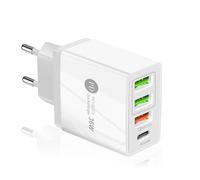 4 USB C Cargador Rápido 36W PD & QC3.0 Type C Carga Rapida Cargador Pared Enchufe Cabezal Cargado Movil Universal Adaptador Corriente para iPhone Samsung Huawei Xiaomi HTC LG Motorola Honor iPad Etc