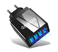 4 USB Cargador Rápido QC3.0 Carga Rapida Cargador de Pared Enchufe Cabezal Cargado Movil Universal Adaptador Corriente USB para iPhone Samsung Huawei Xiaomi HTC LG Motorola Honor iPad AirPods Etc