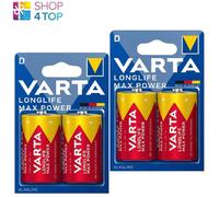4 VARTA LONGLIFE D LR20 BATTERIES ALKALINE MAX POWER MN1300 1.5V MONO 2BL NUEVO