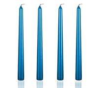 4 velas cónicas metálicas en espiral, 25,4 cm, metálicas, sin goteo, velas cónicas en espiral, velas largas en espiral, velas largas sin perfume, paquete de 4 unidades, color azul brillante