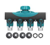 4 Way Hose Splitter | Sturdy Metal Valve Water Distribution Controller | Garden/Lawn/Drip Irrigation Connector | 3/4 Inch Thread, 360° Rotation