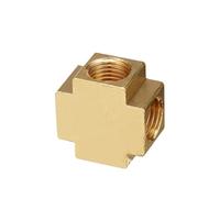 4 Ways Brass Pipe Fittings Equal Female Connector 1/8" 1/4" 3/8" BSP For Grease & Hydraulic System(Gold,1/4")