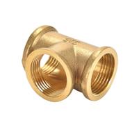 4 Ways Brass Pipe Fittings Equal Female Connector 1/8" 1/4" 3/8" BSP For Grease & Hydraulic System(Silver,3/8")