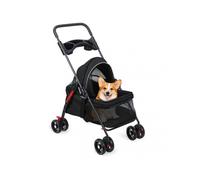 4 Wheels Dog Stroller, Outdoor Travel Pet Folding Stroller, Dog Cat Cage Strollers with Cup Holder, Breathable and Visible Mesh for Medium Small Dogs