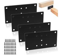 4 x Base Placas Perforadas de Columna de Patio, Placas de Unión Planas, Base de Poste Escuadras Metalicas, Anclaje Soporte de Fijación para Pabellón Terraza Madera Poste de Correo, Negro/165x89 mm