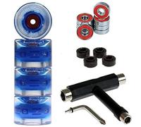 4 x FUN tomia® Mini Board/ - Ruedas para monopatín (59 x 45 mm, incluye rodamientos Mach1 dureza 82 A y T de Tool tornillo llave (Herramienta), 4x blau LED Rollen inkl. 1x T-Tool Werkzeug