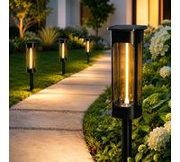4 X Lámparas solares para jardín exterior, 10-12 horas, con tira LED de luz blanca cálida brillante, impermeables IP65. Luces solares de jardín para decoración de terrazas, césped y caminos exteriores