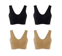 4 x Sujetadores Deportivos Sin Costuras ni Aros Sostén Bra Top Ideal para Uso Diario Premamá o Deporte Ejercicios de Impacto Bajo-Moderado - Talla S - Color 2 x Negro y 2 x Beige
