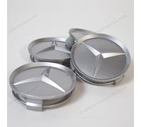 4 x Tapabujes centros de rueda plata para Mercedes Benz 75mm