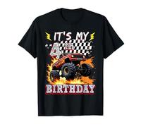 4 Year Old Boys Monster Truck It's My 4th Birthday Party Camiseta