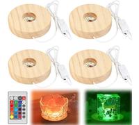 4 zócalos de luz LED de madera, base redonda de madera, base de pantalla LED, base de pantalla LED, iluminación de madera ajustable, base de luz redonda, base de madera para cristal, cristal acrílico