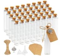40×25ml Mini Botellas de Cristal con Tapas de Corcho con Etiquetas de Papel Kraft, Cuerda de Cáñamo, Embudo y Colgantes Metálicos en Forma de Árbol de la Vida, para Regalitos Boda, Fiesta, Especias