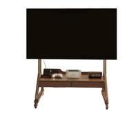 40-85 Pulgadas Soporte TV Pie con Ruedas Soporte para Monitor de Madera Maciza con Toma de Corriente y Cajones Dobles Estructura de Acero Al Carbono Altura y Ángulo Ajustables(Brown 1)