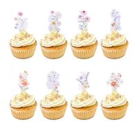 40 adornos para cupcakes de flores silvestres, decoraciones de fiesta de flores silvestres, decoraciones de baby shower para mujeres, cumpleaños, boda, jardín, fiesta de té