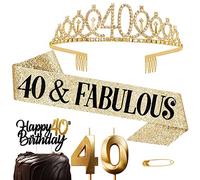 40 Años Corona Banda Cumpleaños Mujer Tiara Corona y Faja de Oro Cinturón de Cumpleaños Corona de Diamantes Velas Topper per Torta di Compleanno 40 Regalo Mujer Cumpleaños Decoración