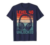 40 Años Cumpleaños Hombres Gamer Level 40 Unlocked Joven Camiseta, Hombre, Azul Marino, S