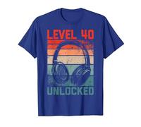 40 Años Cumpleaños Hombres Gamer Level 40 Unlocked Joven Camiseta, Hombre, Azul Real, L