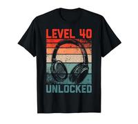 40 Años Cumpleaños hombres Gamer Level 40 unlocked Joven Camiseta, Hombre, Negro, XL