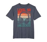 40 Años Cumpleaños Hombres Gamer Level 40 Unlocked Joven Camiseta, Hombre Tallas Grandes, Azul Jaspeado, 4X Alto